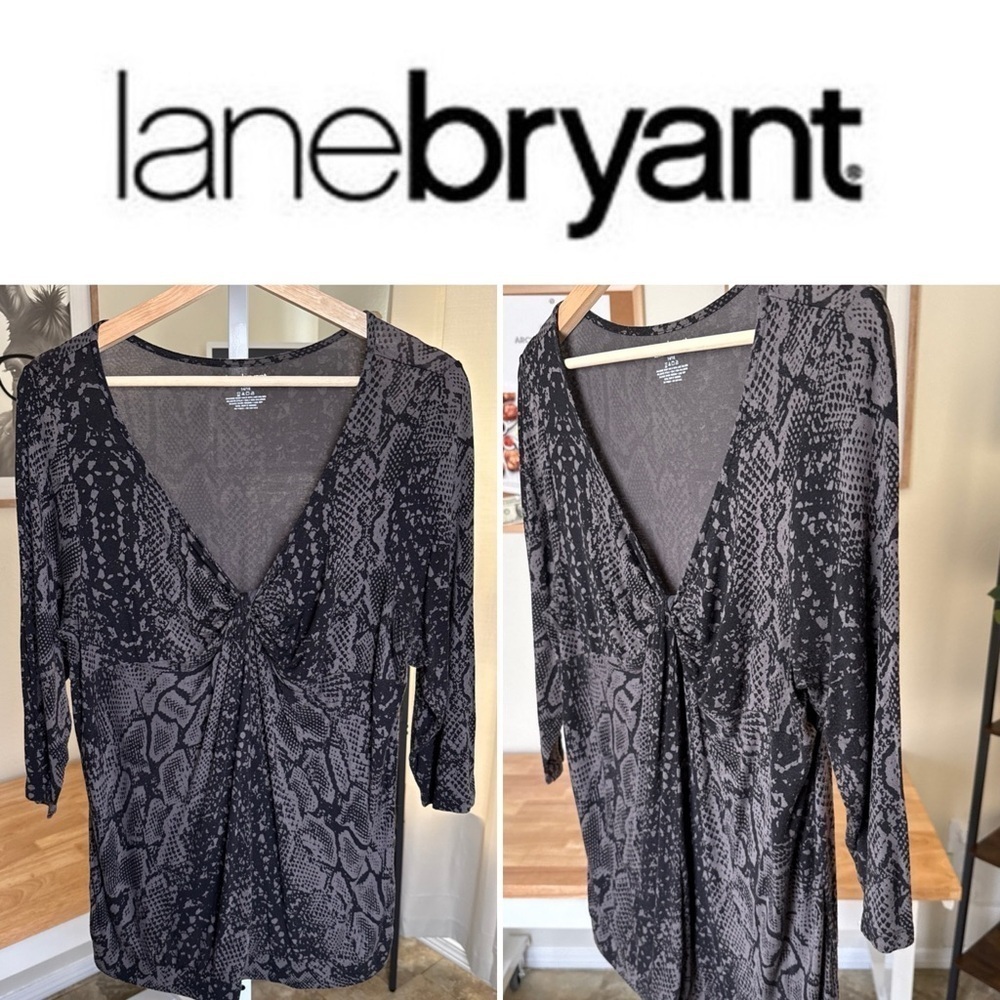 Lane Bryant Snakeskin Print Tunic Shirt Top Plus Twist Front Stretch Size 14-16